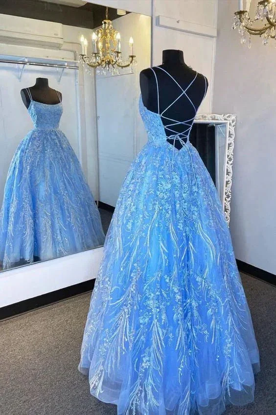 Elegant Straps Blue Applique Formal Dress Prom Dress Evening Dress Y5890 - Image 2
