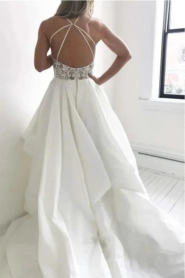 Elegant Straps Ivory Long Wedding Dress with Lace Top WD274 - Image 2