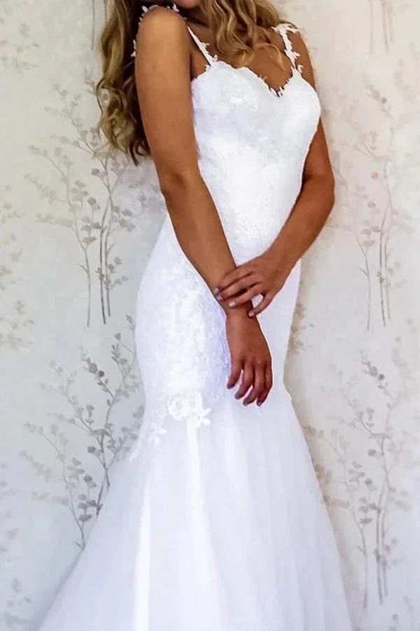 Elegant Straps Mermaid White Long Wedding Dress Bridal Gown WD209 - Image 2