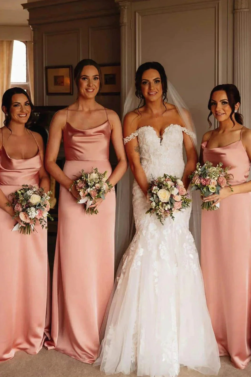 Elegant Straps Pink Floor Lenght Long Bridesmaid Dress BD108 - Image 3