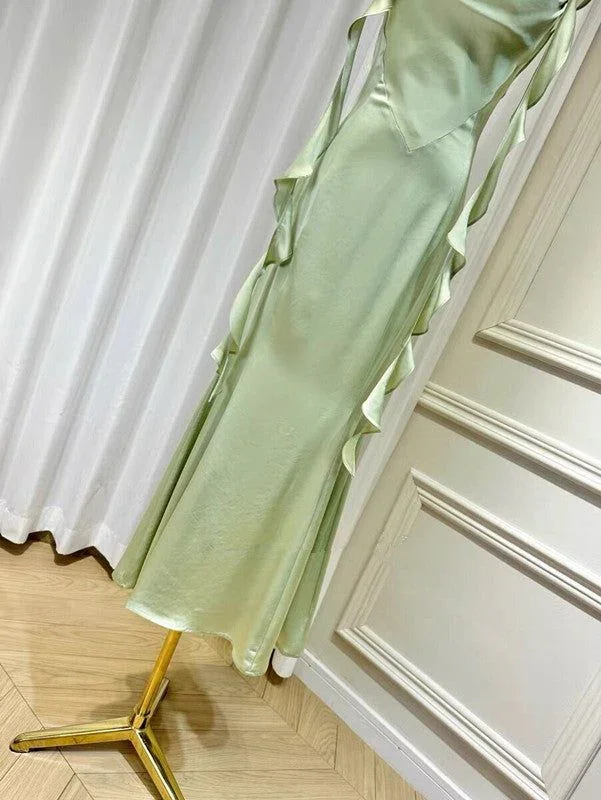Elegant Summer Ruffle Ribbon Slip Backless Sexy Dress For Women Chic Ruched Slim Evening Dress Y7390 - Image 2
