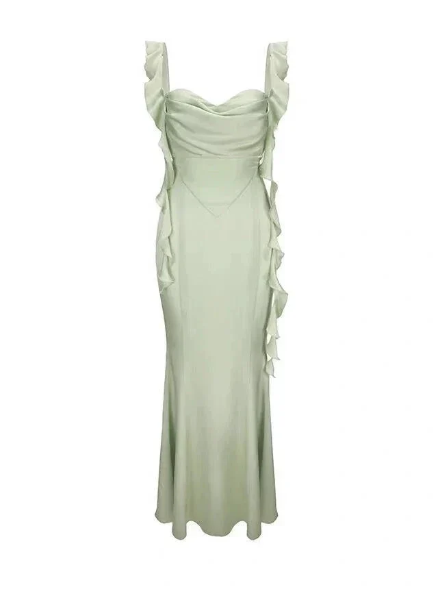 Elegant Summer Ruffle Ribbon Slip Backless Sexy Dress For Women Chic Ruched Slim Evening Dress Y7390 - Image 4