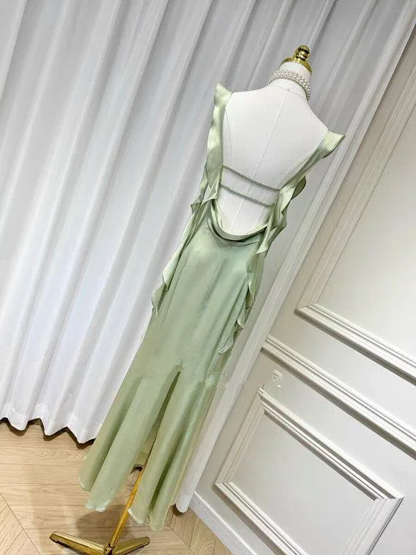 Elegant Summer Ruffle Ribbon Slip Backless Sexy Dress For Women Chic Ruched Slim Evening Dress Y7390 - Image 5