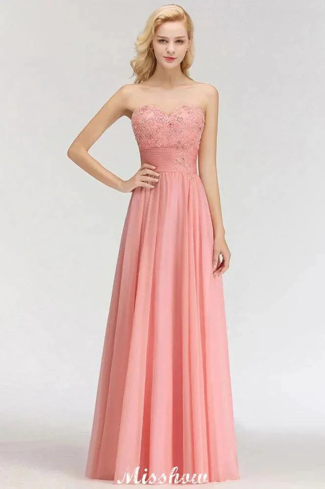 Elegant Sweetheart A-Line Appliques Bridesmaid Dresses Ruffle Chiffon - Image 3