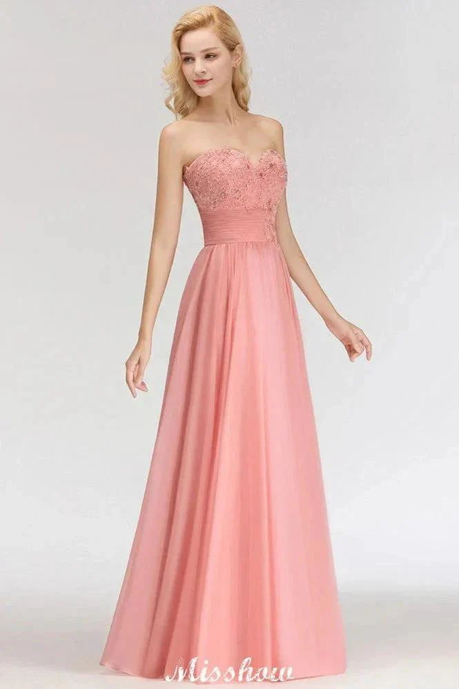 Elegant Sweetheart A-Line Appliques Bridesmaid Dresses Ruffle Chiffon - Image 4