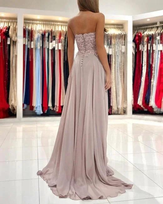 Elegant Sweetheart Appliques A-Line Ruffles Floor-length Prom Dress With Side Slit - Image 3