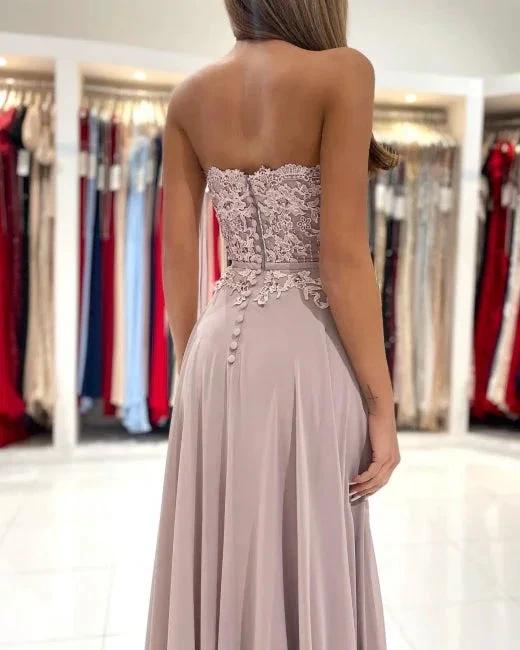 Elegant Sweetheart Appliques A-Line Ruffles Floor-length Prom Dress With Side Slit - Image 4