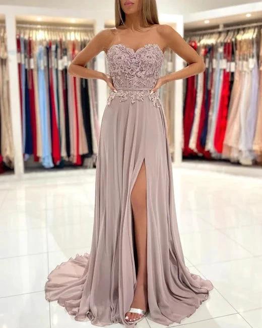 Elegant Sweetheart Appliques A-Line Ruffles Floor-length Prom Dress With Side Slit - Image 5