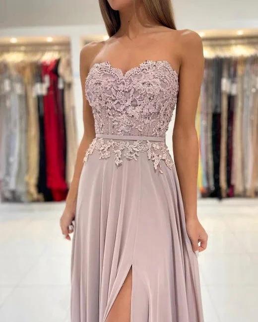 Elegant Sweetheart Appliques A-Line Ruffles Floor-length Prom Dress With Side Slit - Image 6