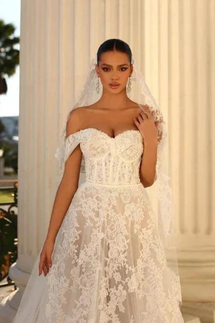 Elegant sweetheart capsleeves aline lace Wedding dresses - Image 3