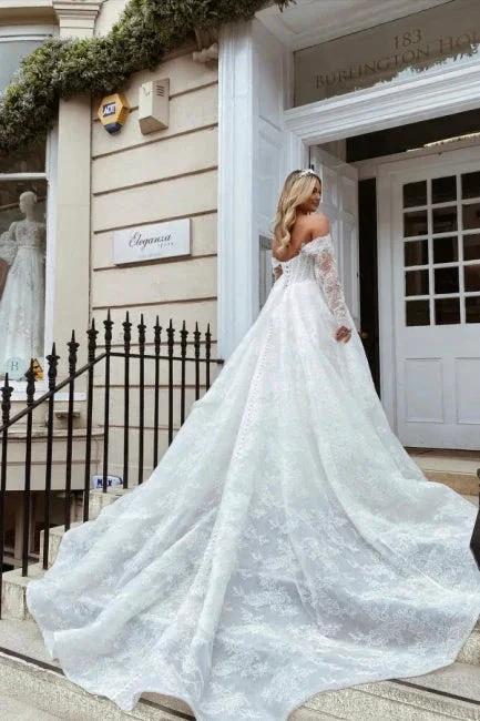 Elegant sweetheart long sleeves a-line lace Wedding dress - Image 2
