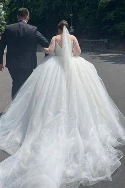 Elegant Sweetheart Long Sleeves Ball Gown Tulle Wedding Dresses - Image 2