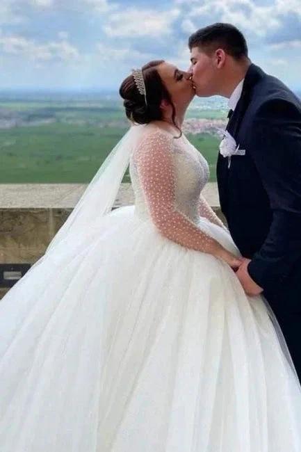 Elegant Sweetheart Long Sleeves Ball Gown Tulle Wedding Dresses - Image 3
