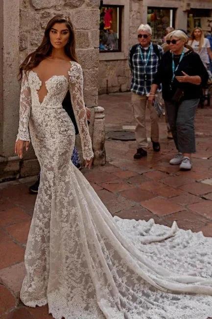 Elegant sweetheart longsleeves mermaid lace Wedding dresses - Image 3