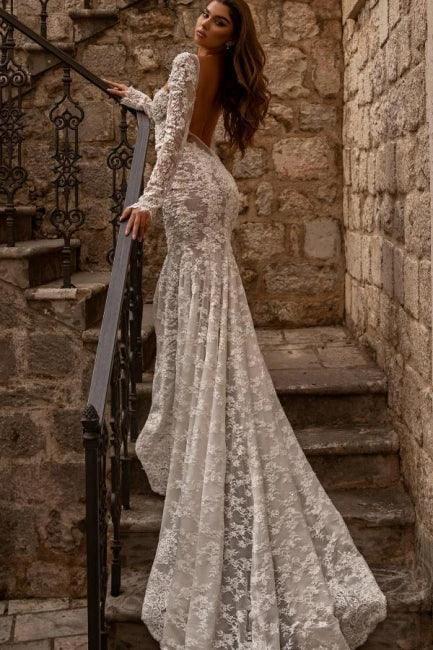 Elegant sweetheart longsleeves mermaid lace Wedding dresses - Image 4