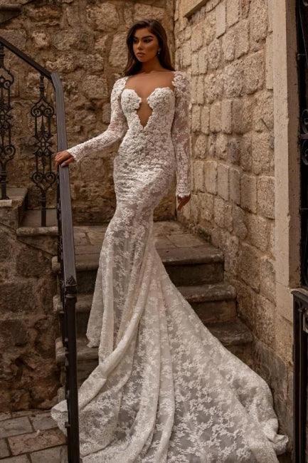 Elegant sweetheart longsleeves mermaid lace Wedding dresses - Image 5