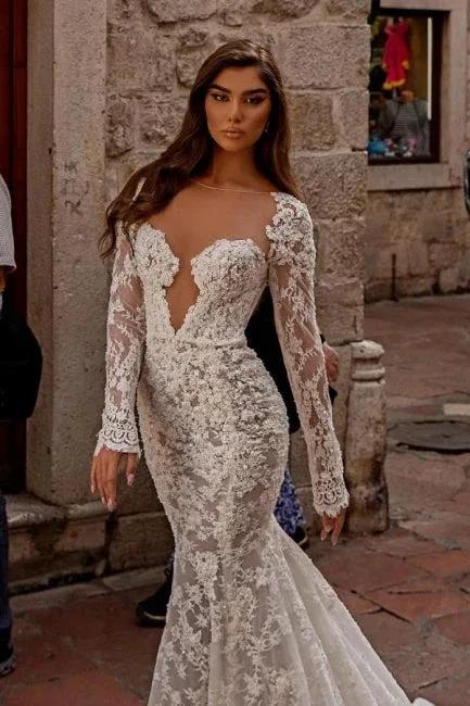 Elegant sweetheart longsleeves mermaid lace Wedding dresses - Image 6