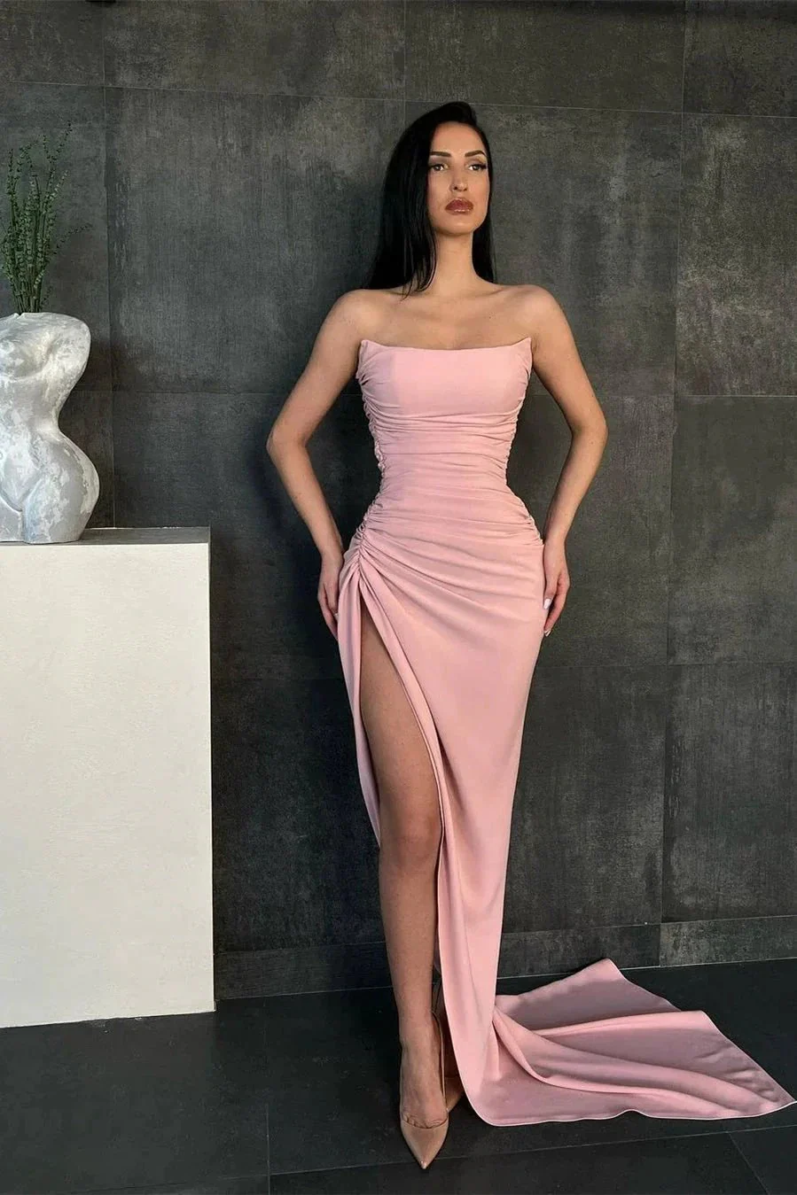 Elegant Sweetheart Mermaid Simple Prom Dresses Online with High Split - Image 2