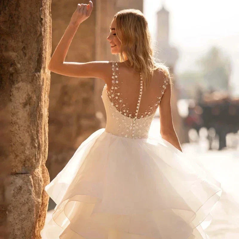 Elegant Sweetheart Wedding Dresses 2024 Applique Flowers Sleeveless Illusion Back Tiered Ball Gowns Court Train Vestido De Novia - Image 2