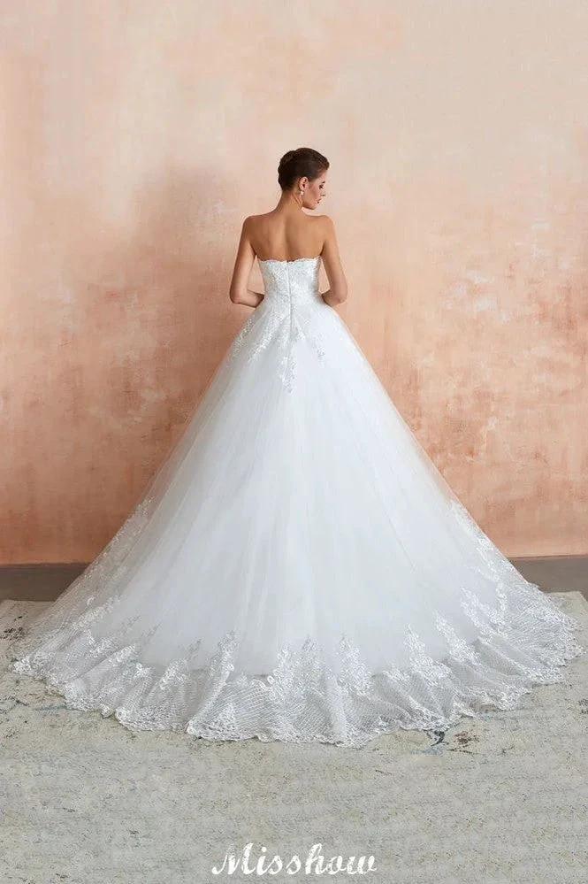 Elegant Sweetheart White Wedding Dress | Simple Tulle Beach Aline Ball Gown - Image 2