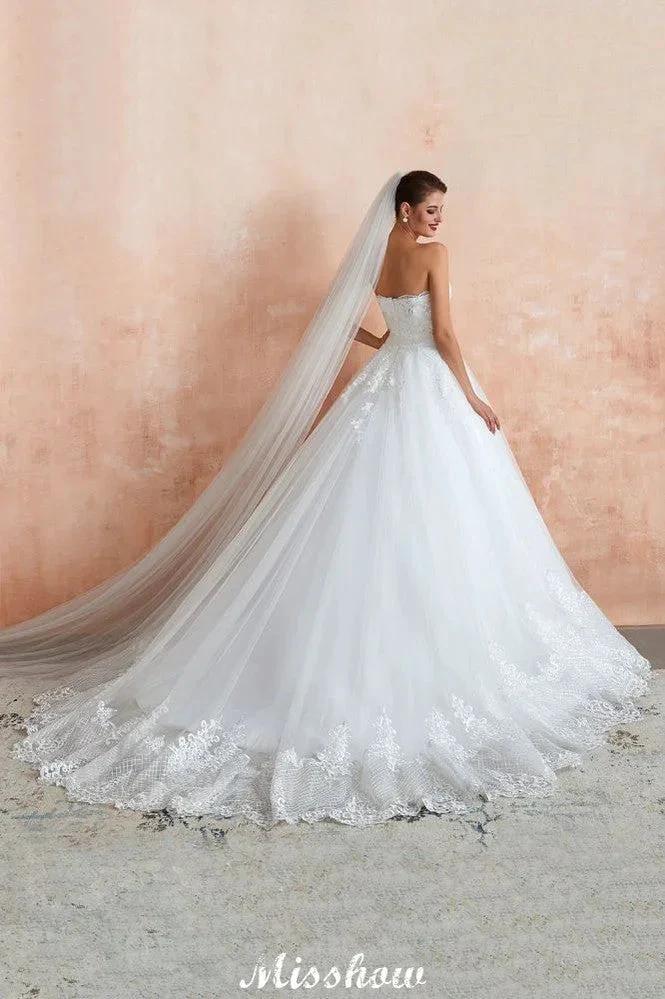 Elegant Sweetheart White Wedding Dress | Simple Tulle Beach Aline Ball Gown - Image 4
