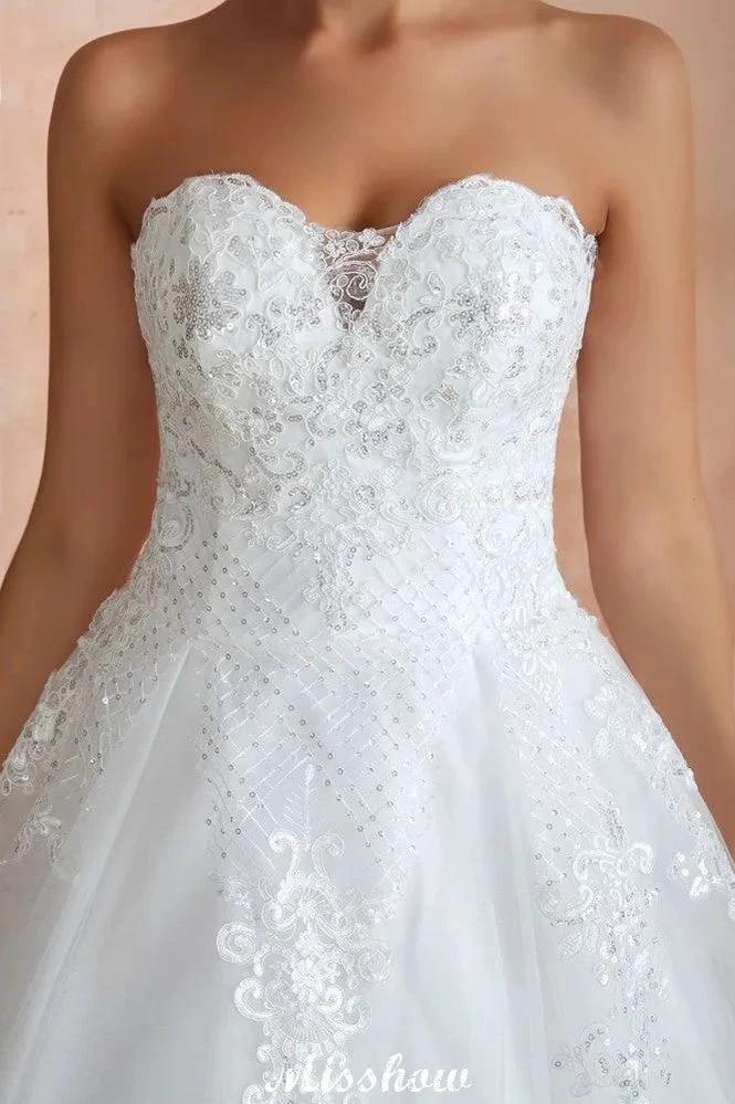 Elegant Sweetheart White Wedding Dress | Simple Tulle Beach Aline Ball Gown - Image 8