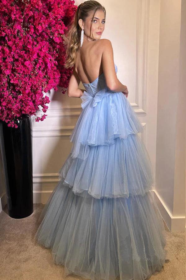 Elegant Tiered Tulle Sweetheart Neckline A-line Long Prom Dresses PSK390 - Image 2