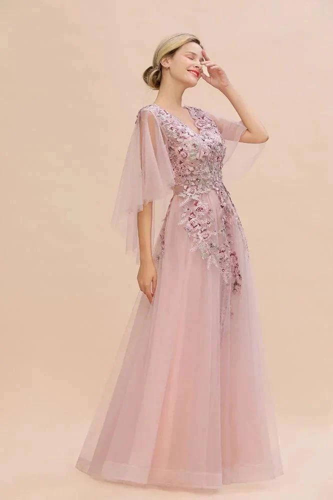 Elegant Tulle A-line Floral Wedding Dress Puffy Long Sleeves Evening Party Dress - Image 4