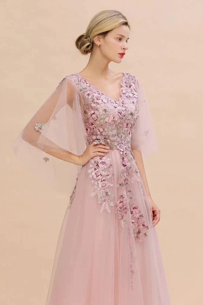 Elegant Tulle A-line Floral Wedding Dress Puffy Long Sleeves Evening Party Dress - Image 5