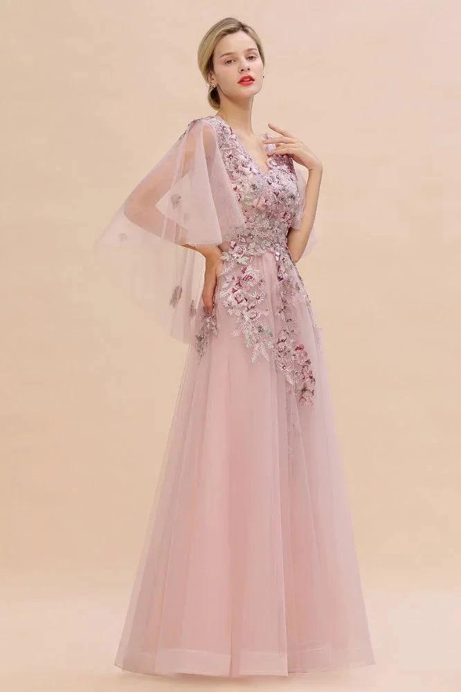Elegant Tulle A-line Floral Wedding Dress Puffy Long Sleeves Evening Party Dress - Image 7