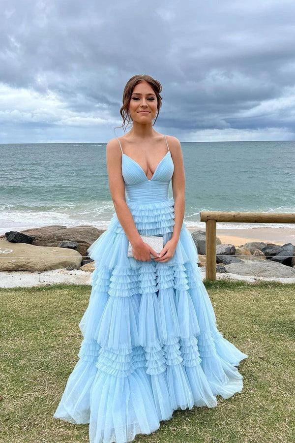 Elegant Tulle Ball Gown V Neck Side Split Layered Long Prom Dress PSK392 - Image 5