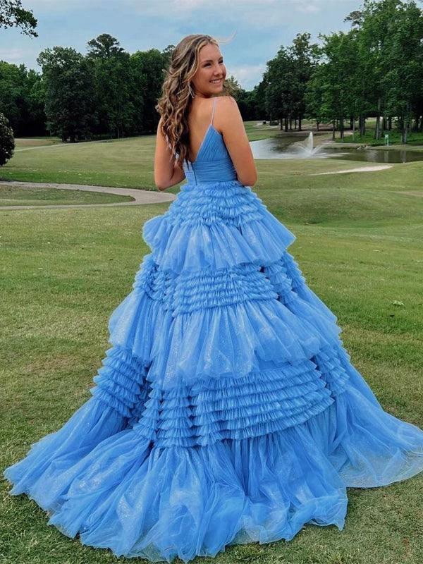 Elegant Tulle Ball Gown V Neck Side Split Layered Long Prom Dress PSK392 - Image 8