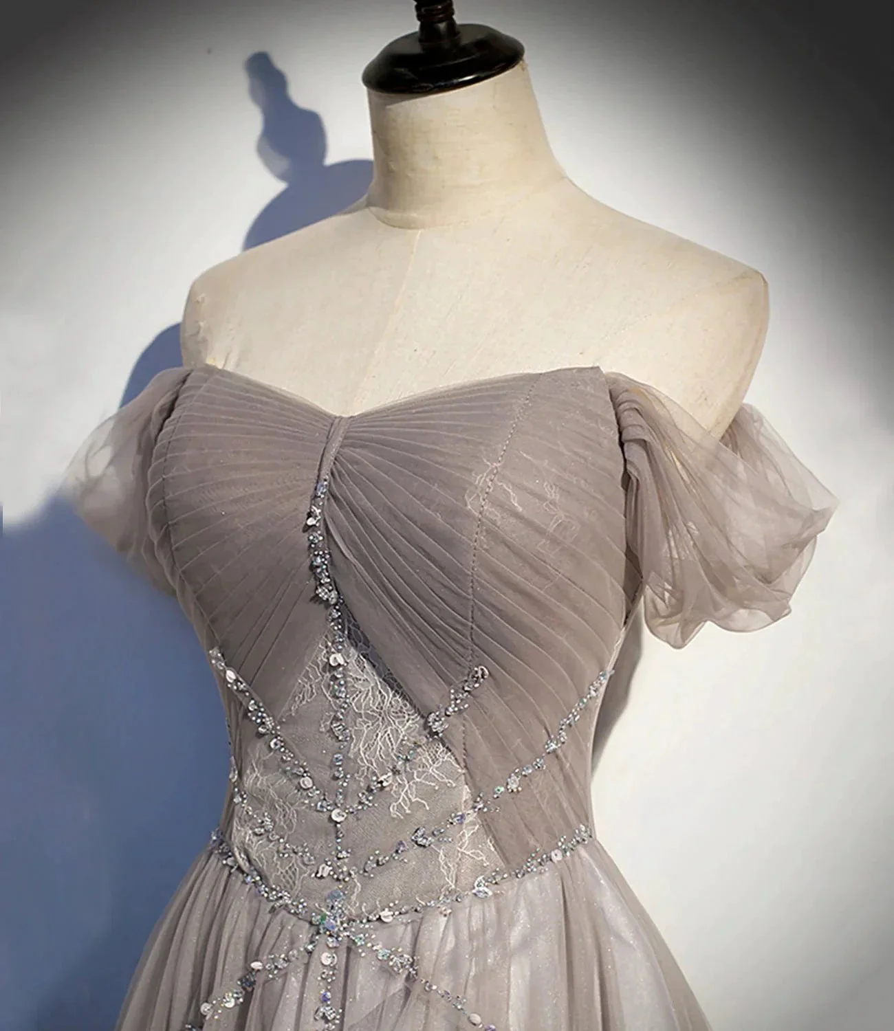 Elegant tulle lace long prom dress A line evening gown s67 - Image 2