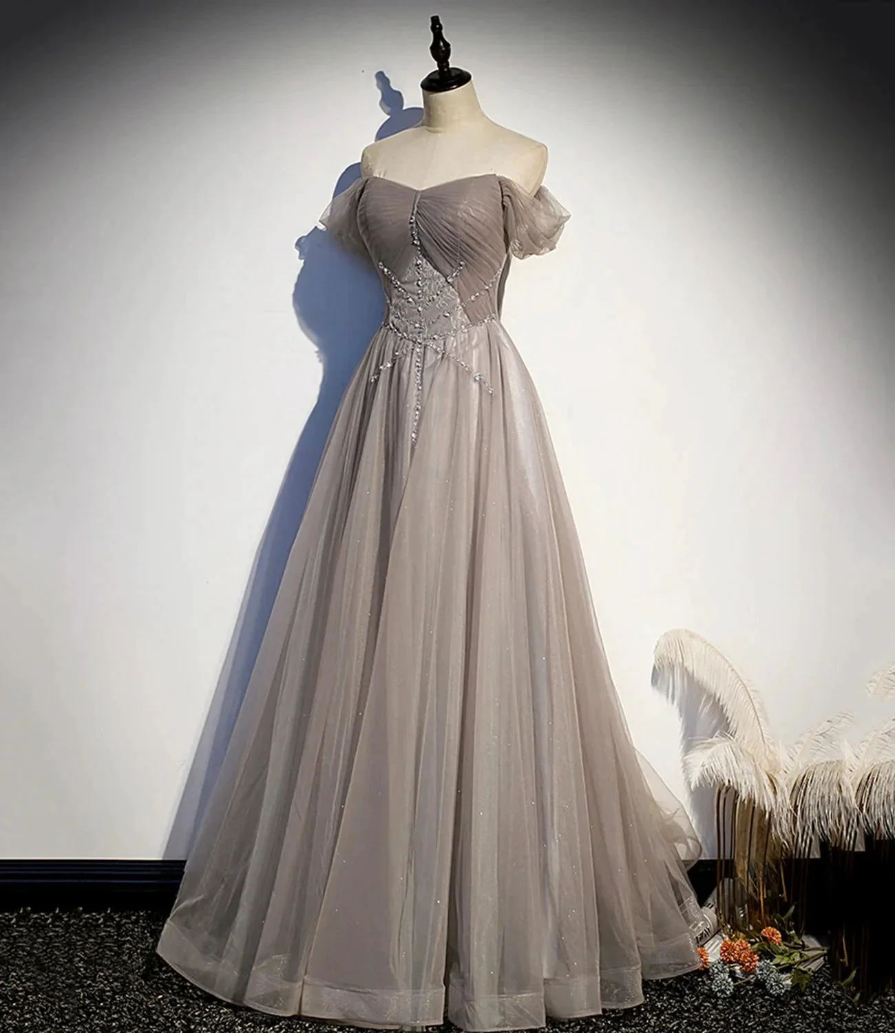 Elegant tulle lace long prom dress A line evening gown s67 - Image 3