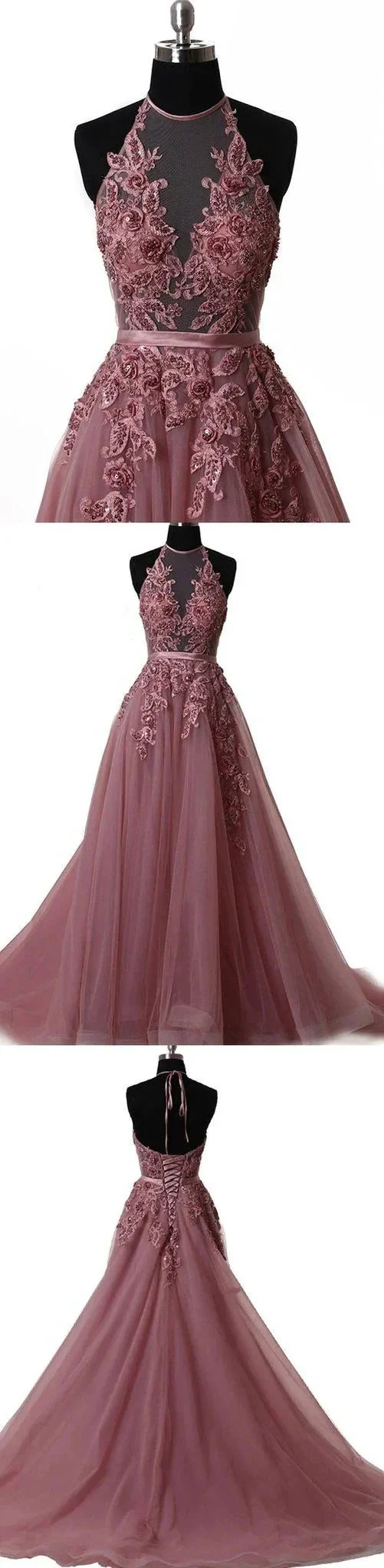 Elegant tulle lace long prom dress lace evening dress S5098