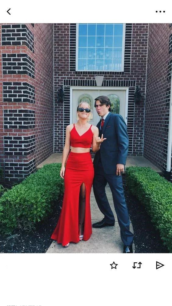 Elegant Two Piece Red Prom Dress Sexy Evening Dress Y1097 - Image 2