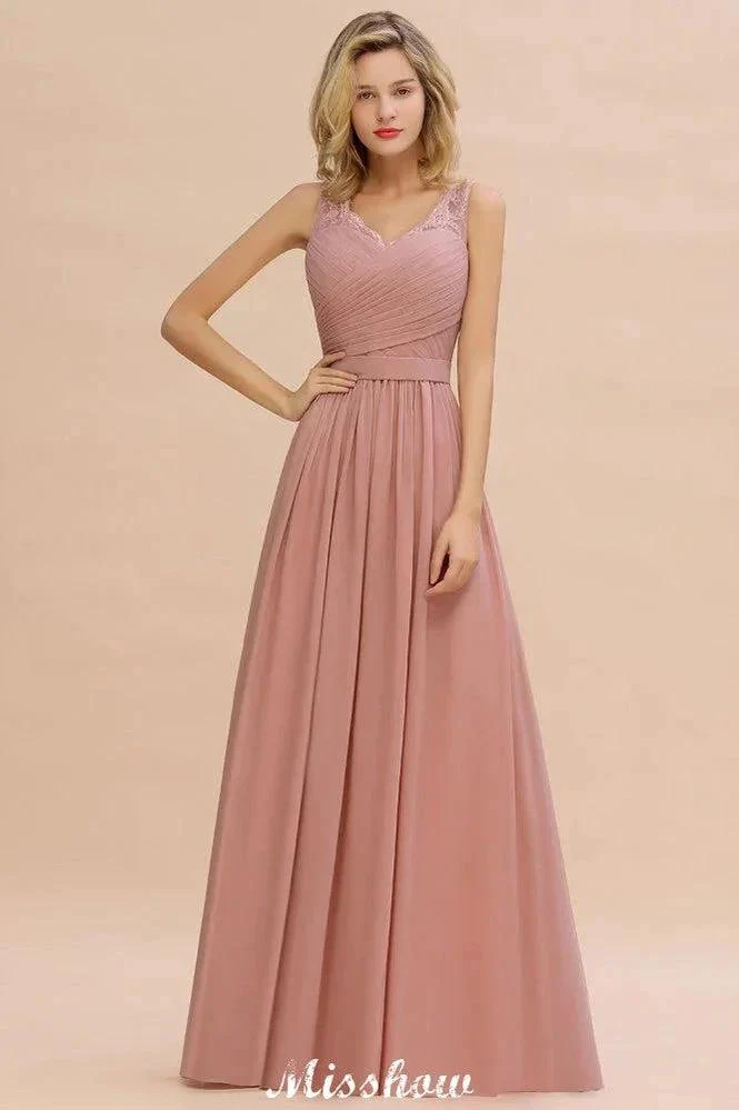 Elegant V-Neck A-line Evening Maxi Dress Bridesmaid Dress Sleeveless Styles - Image 2