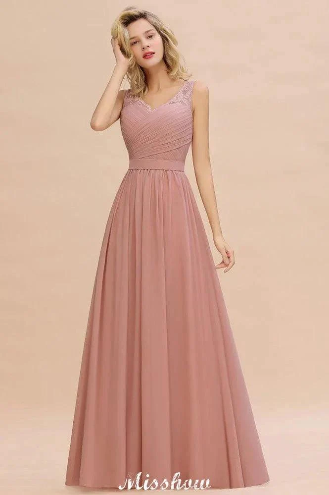 Elegant V-Neck A-line Evening Maxi Dress Bridesmaid Dress Sleeveless Styles - Image 4