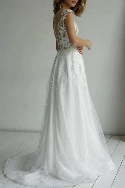 Elegant V-Neck A-Line Sleeveless Wedding Dresses With Lace - Image 2