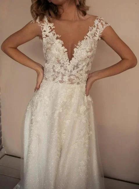 Elegant V-Neck A-Line Sleeveless Wedding Dresses With Lace - Image 3