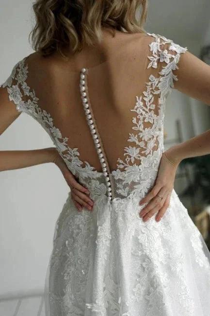 Elegant V-Neck A-Line Sleeveless Wedding Dresses With Lace - Image 4