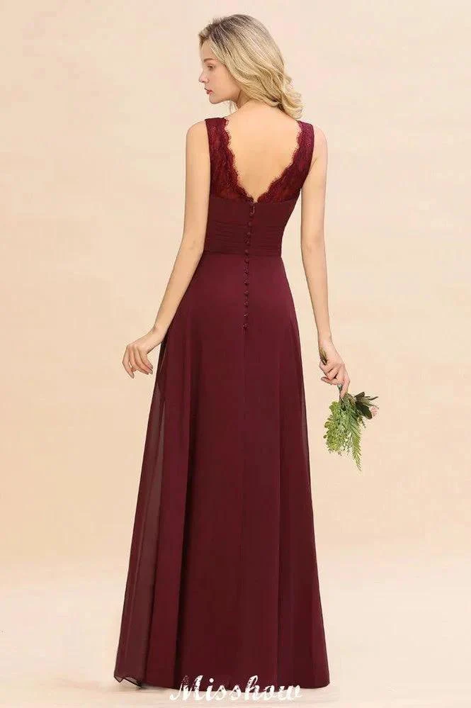 Elegant V-Neck aline Bridesmaid Dress Burgundy Backless Chiffon Party Dress - Image 2