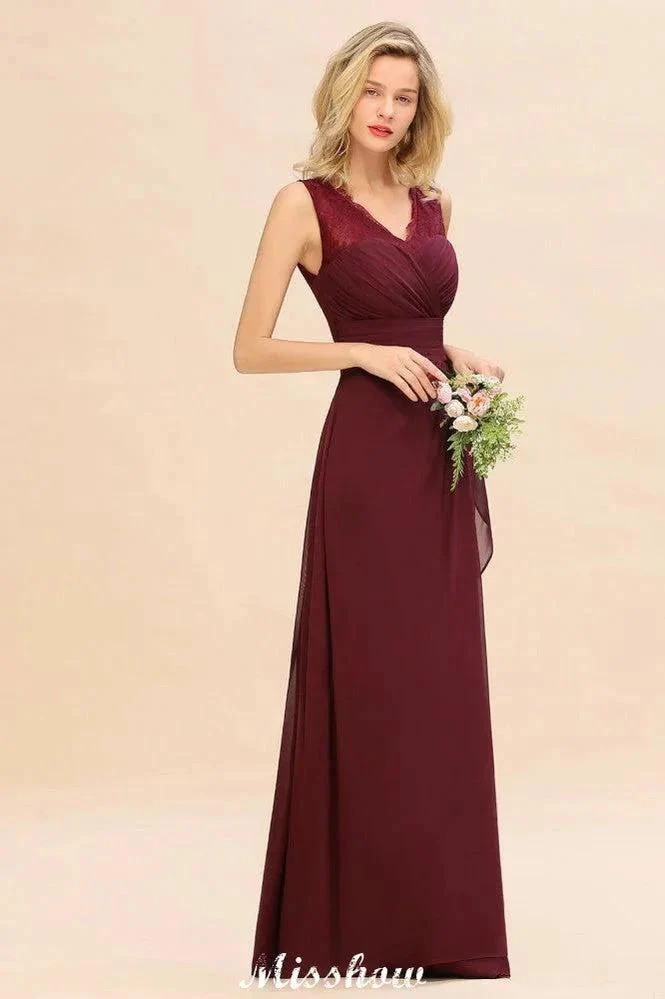 Elegant V-Neck aline Bridesmaid Dress Burgundy Backless Chiffon Party Dress - Image 3