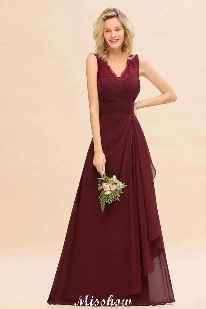 Elegant V-Neck aline Bridesmaid Dress Burgundy Backless Chiffon Party Dress - Image 4