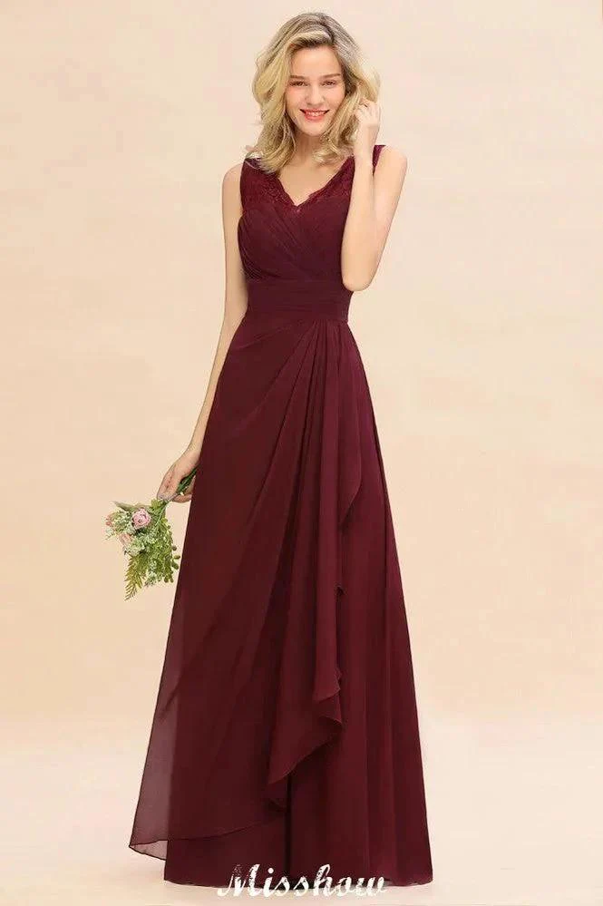 Elegant V-Neck aline Bridesmaid Dress Burgundy Backless Chiffon Party Dress - Image 5