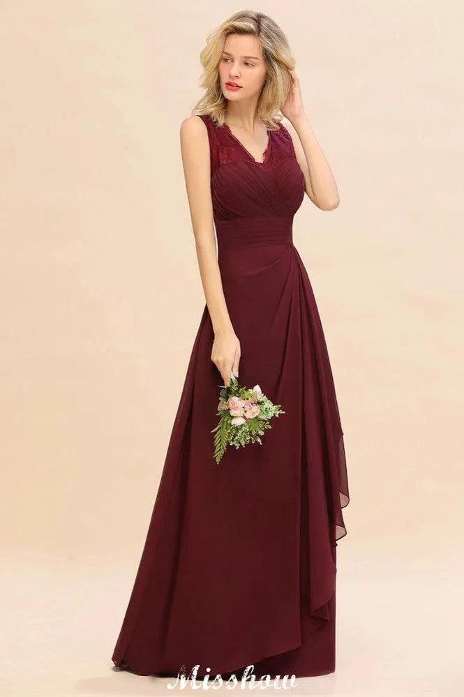 Elegant V-Neck aline Bridesmaid Dress Burgundy Backless Chiffon Party Dress - Image 6