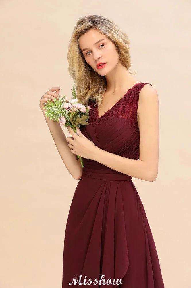 Elegant V-Neck aline Bridesmaid Dress Burgundy Backless Chiffon Party Dress - Image 8