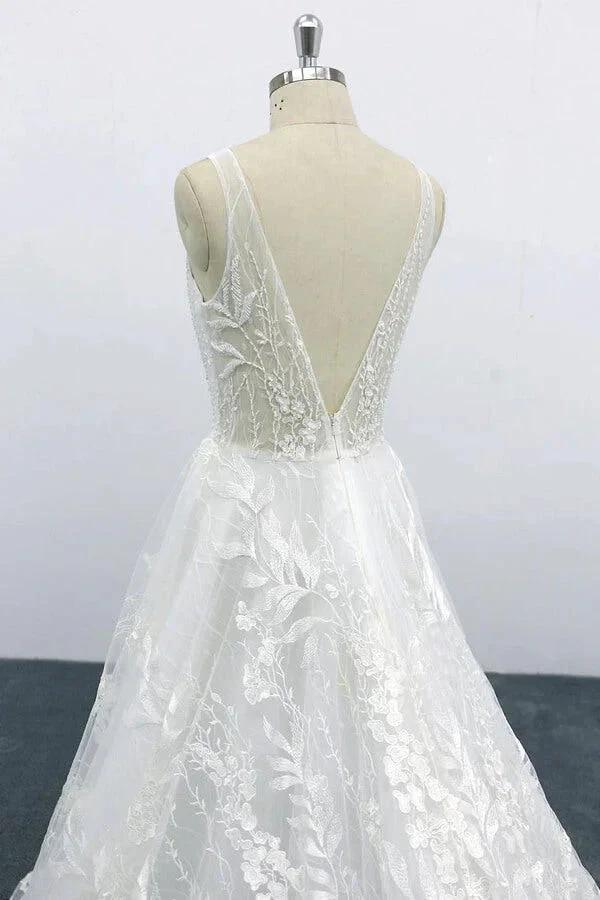 Elegant V-neck Appliques Tulle A-line Wedding Dress - Image 6