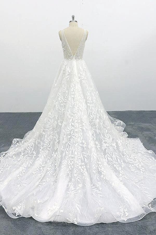 Elegant V-neck Appliques Tulle A-line Wedding Dress - Image 7