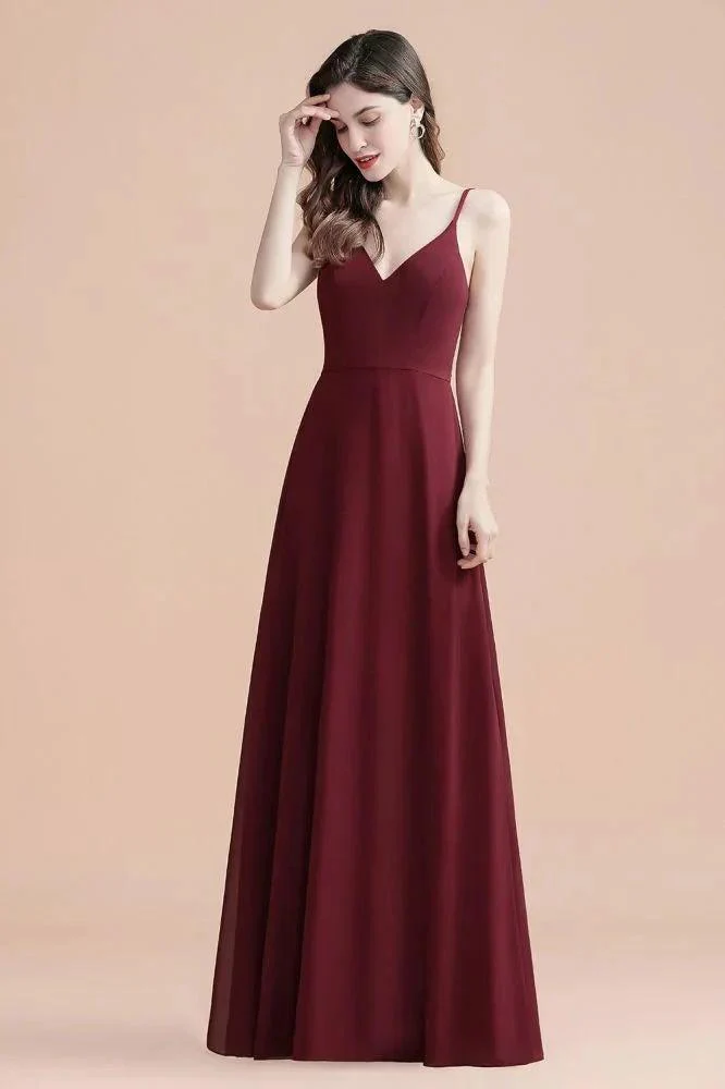 Elegant V-Neck Chiffon Aline Bridesmaid Dress Sleeveless Evening Prom Maxi Dress - Image 2